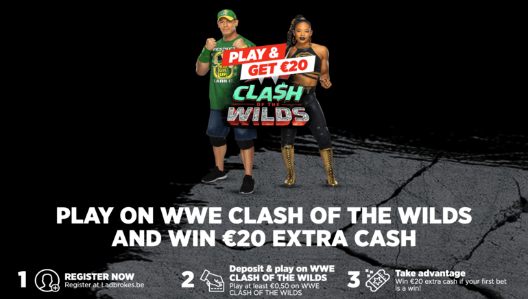 Ontvang extra geld om mee te spelen bij Ladbrokes: €20 extra cash bij eerste winst WWE Clash of the Wilds